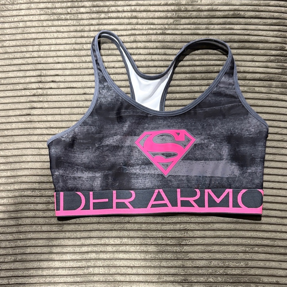 Under Armour Black and Pink Logo Sports Bra